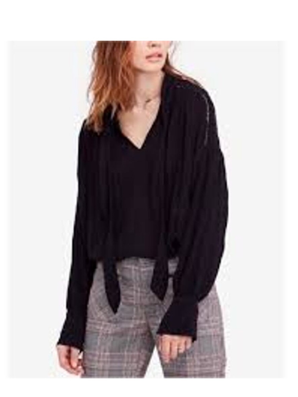 FREE PEOPLE Guazy Blouse Size Small Embroidered Eyelets Gathered NeckTie cutouts